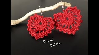 Tutorial orecchini cuore uncinetto crochet Heart earrings [upl. by Alikee]