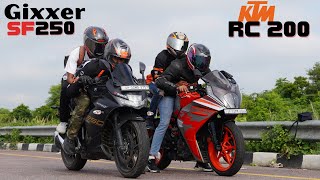 KTM RC200 vs Suzuki Gixxer SF 250 with Pillion Drag Race  Loaded Battle [upl. by Shena]