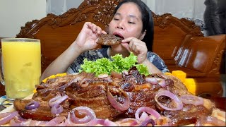 THE BEST PORK BELLY STEAK  PORK STEAK MUKBANG  FILIPINO FOOD [upl. by Ahsirtak648]