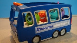 ROLLASCARE BUS PLAYSET DISNEYS MONSTERS UNIVERSITY TOY REVIEW [upl. by Wes]