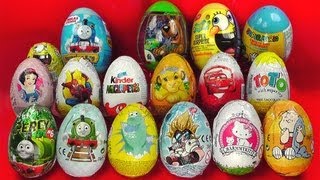 17 Surprise Eggs Kinder Surprise Cars 2 Zaini Spongebob Thomas [upl. by Dnomaid]