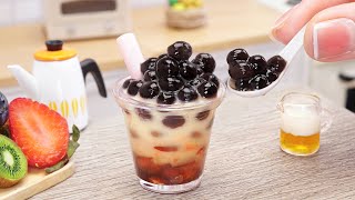 Homemade Miniature Boba Tea with Tapioca Pearl  Sweet Bubble Tea Recipe by Miniature Cooking [upl. by Dyrrej]