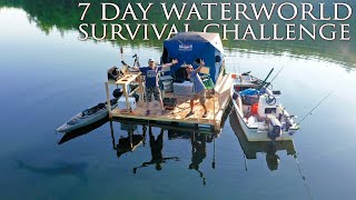 One Day Build and Movein Floating Fishing Cabin  Day 1 of 7 Day WaterWorld Survival Challenge [upl. by Nailuj]