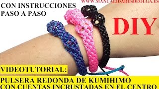 COMO HACER PULSERA REDONDA EN KUMIHIMO CON CUENTAS INCRUSTADAS EN EL CENTRO TUTORIAL DIY [upl. by Anialeh]