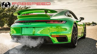 Porsche 911 Turbo S Exhaust PURE SOUND Fabspeed  Startup Acceleration Downshifts 992 4K [upl. by Harwell]