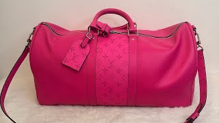 🗣️ LOUIS VUITTON KEEPALL 50 FUCHSIA 🌺 LUXURY TRAVEL LUGGAGE 🥳 LV KEEP ALL [upl. by Xonnel893]