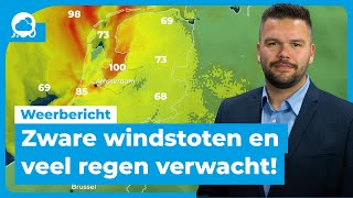 Weerbericht zware windstoten en lokaal veel regen vrijdag [upl. by Erapsag]