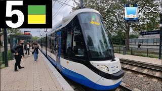 🚊 GVB Amsterdam Tramlijn 5 Cabinerit Jordaan  Amstelveen Stadshart  CAF Urbos 100  15G [upl. by Eibbil754]