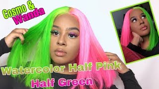 Half Pink Half Green Water Color On 613 Wig Ft Dyhair777 [upl. by Olds741]