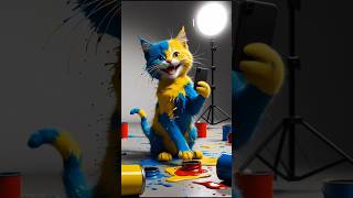 Funny Cat Plays with Paint cat cutecat cute youtubeshorts [upl. by Euqirne130]