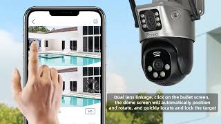 【Dual Lens Linkage】245GHz WiFi Wired PTZ Security Camera Dual Screen Dual Camera [upl. by Nahtam]