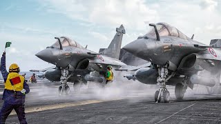 US Launching Powerful French Fighter Jet From its Massive Aircraft Carrier at Sea [upl. by Eynaffit208]