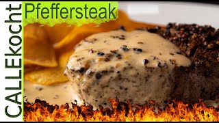 Pfeffersteak wie im Restaurant Rezept für eine flambierte Pfeffersoße [upl. by Hctim299]