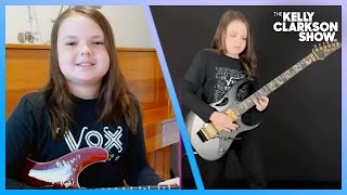 Kelly Clarkson Meets Viral 12YearOld Heavy Metal Guitarist [upl. by Kcirddet702]