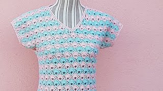 Maglietta da donna alluncinetto punto conchiglia crochet clothes [upl. by Airotahs842]