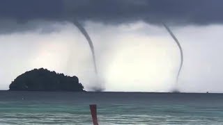 Four Waterspouts Appear Together On Thai Island [upl. by Kcirneh422]