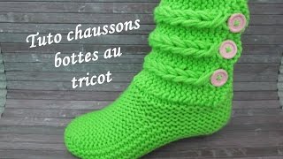 TUTO CHAUSSON TRESSE TORSADE AU TRICOT Booties knitting BOTITAS BOTAS TEJIDAS DOS AGUJAS [upl. by Onnem]