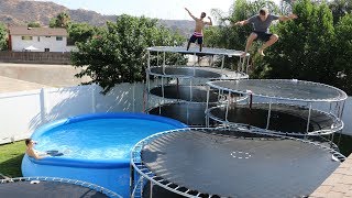 GIANT Trampoline Staircase 10 TRAMPOLINES Epic Backyard Trampoline Park [upl. by Nolaj]