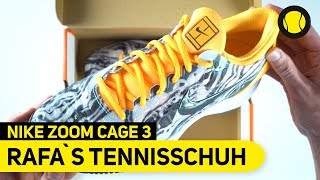 Rafael Nadals Nike Zoom Cage 3  HandsOn  TennisPoint [upl. by Kiona]