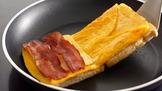 BREAKFAST EGG SANDWICH HACK  Crispy One Pan Egg Toast [upl. by Llerdnad]