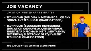 UAE job vacancies  Oil and gas company  Technician positions [upl. by Yrrep]