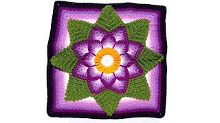 Como tejer el Cuadrado de colores N° 45 o muestra con flor en 3D a crochet para colchas y cojines [upl. by Illene]