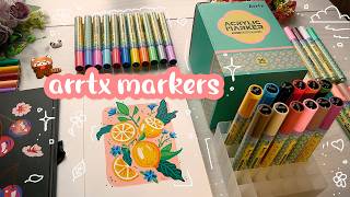 🍋Trying Out Arrtx Acrylic Markers 36 pcs 3 mm dot tip  Unboxing and review  draw with me ASMR [upl. by Streeto]