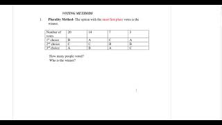 Voting Methods Plurality method [upl. by Hgieloj]