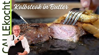 Zartes Kalbsteak in Butter gebraten mit gebratenem Spargel Omas Rezept [upl. by Eirovi]