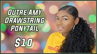 How To Sleek Ponytail on Natural Hair for 10  Outre Amy Drawstring  Wig Review [upl. by Whit]