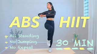 30 Min Standing Abs HIIT  NO JUMPING  Intense Belly Fat Burn  No Repeat [upl. by Hsreh]