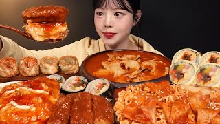 SUB일어나자마자 분식파티 김치수제비 돈까스 라볶이 오므라이스 튀김만두 김밥천국 먹방 꿀조합 Bunsik Mukbang Asmr [upl. by Seen]