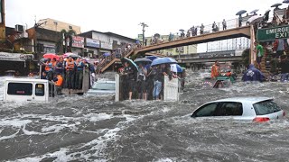 Mass evacuation in the Philippines The river embankment broke floods submerged Aurora Province [upl. by Noelc]