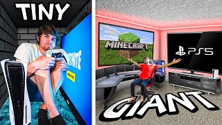 We Built Tiny vs GIANT Gaming Rooms [upl. by Nelak]