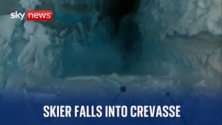 Watch the terrifying moment a skier falls into a crevasse in France [upl. by Philana]