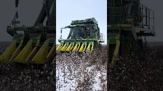 John Deere cotton picker picking cotton in the snowautomobile cottonindustry farming agriculture [upl. by Korns]