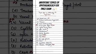 Important topics of opthalomology for FMGE exam fmge fmge2024 [upl. by Tcideneb330]