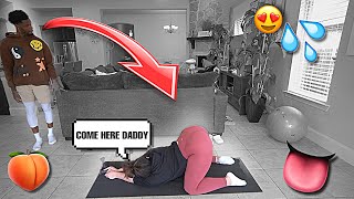 ARCHING MY BACK WHILE WORKING OUT PRANK ON BOYFRIEND😱 He Almost [upl. by Echo676]