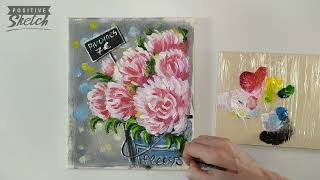 Painting Peonies Acrylic painting flowers For beginners [upl. by Nnylaehs]