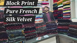 Block Printing Pure French Silk Velvet Dresses Most Demanding Article Fabric Sana Fabrics Pure Silk [upl. by Gary]