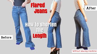 DIY Hand Sewing Techniques to Shorten the Length of Flared Jeans while Keeping the original Hem [upl. by Trev508]