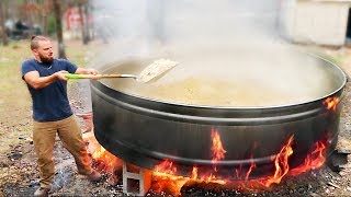 Popping 100 Pounds of Popcorn in 700 Gallon Tank Over Bonfire  Sam amp Nia [upl. by Ellenid]