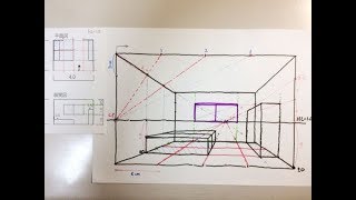 あしげの手描きスケッチパース016（図面を見ながら1点透視図を描きましょう）Draw a onepoint perspective while looking at the drawing [upl. by Nerac690]