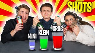 mini  Kleiner  GROßER Shot  GETRÄNKE Challenge mit Sandra amp Falco [upl. by Ahsinod]