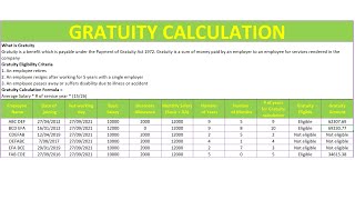 Calculate Gratuity in excel Employee eligible under Gratuity act 1972Gratuity calculation in excel [upl. by Pietrek]