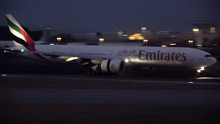 Night Landing Emirates Boeing 77731HER at Lisbon Airport [upl. by Rimaa]