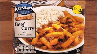 Kershaws CHIP SHOP BEEF CURRY WITH RICE amp CHIPS  £225  460G  Ready Meal Review [upl. by Eecrad836]