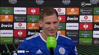 Marc Albrighton beaming after stellar goalscoring performance for Leicester 🙌 [upl. by Skcirdnek]