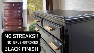 Streak free amp no brushstrokes PAINTING FURNITURE BLACK  In depth detailed furniture flip [upl. by Prue681]