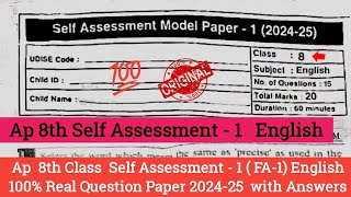 Ap 8th class Fa1 English question paper 2024 with answersAp 8th self assessment 1 English paper [upl. by Galitea]